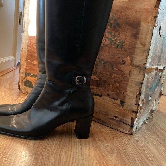 Classic heeled dress leather dress boots, leather lined, black size 7 - Picture 3 of 16